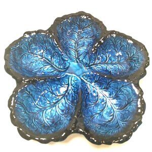 Serving DIsh Vintage Inarco Japan Mood Indigo FIve Section Cabbage Leaf